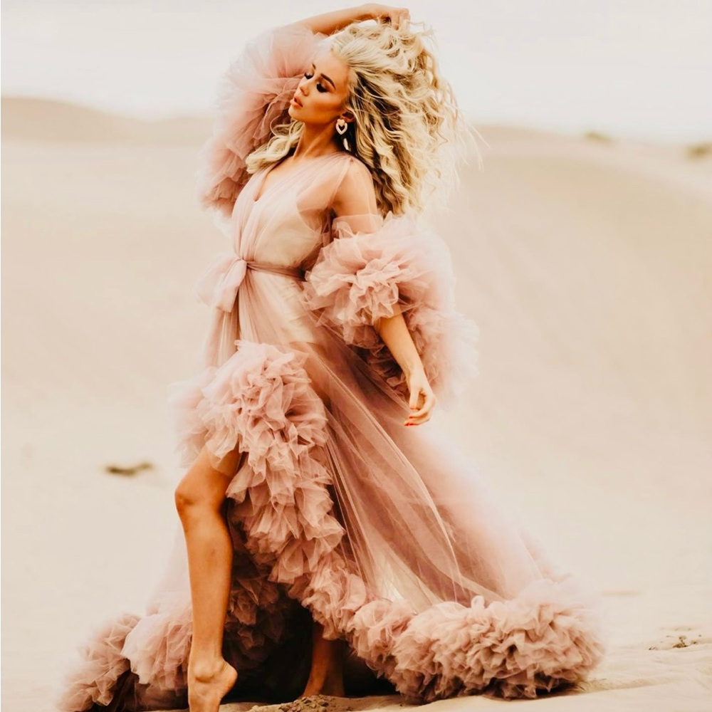 Long Lingerie Tulle Robe - Maternity Photoshoot, Boudoir Shoots, Wedding